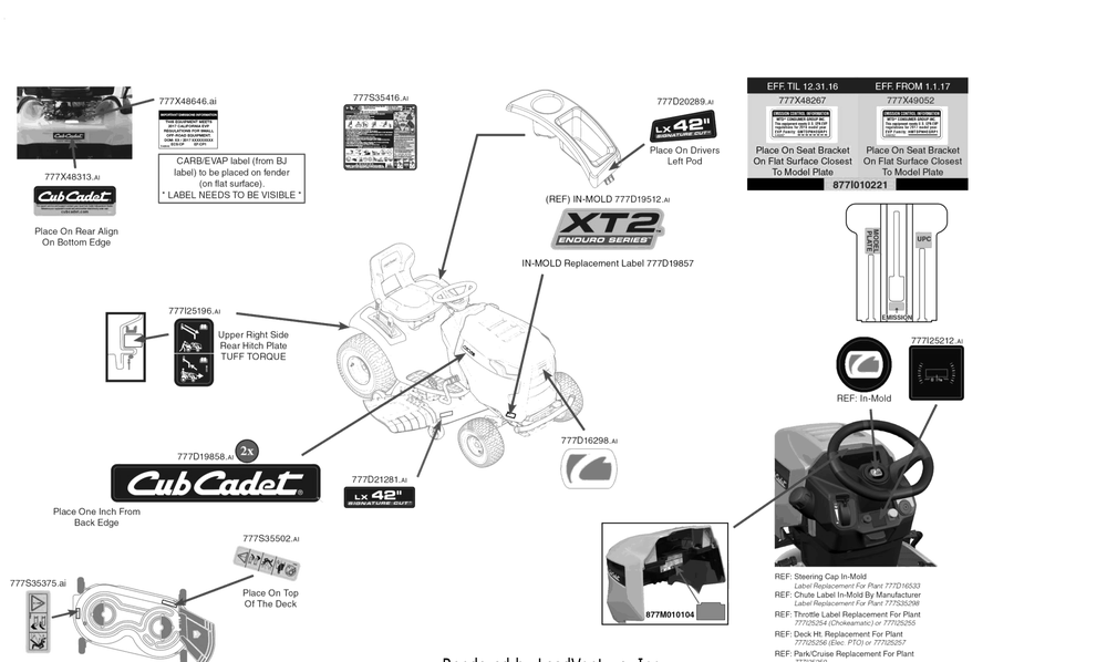 Label Map Diagram and Parts List for XT2-LX42KH (13APA1CS210)(2017) Cub Cadet Lawn Tractor